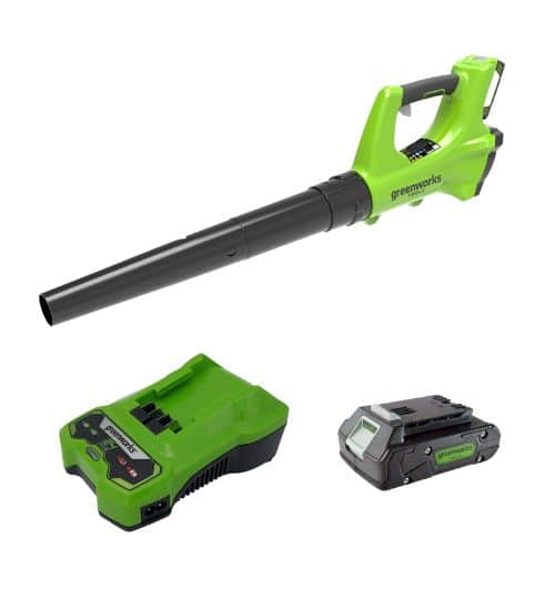 מפוח עלים 24V + סוללה 2Ah + מטען מהיר Greenworks